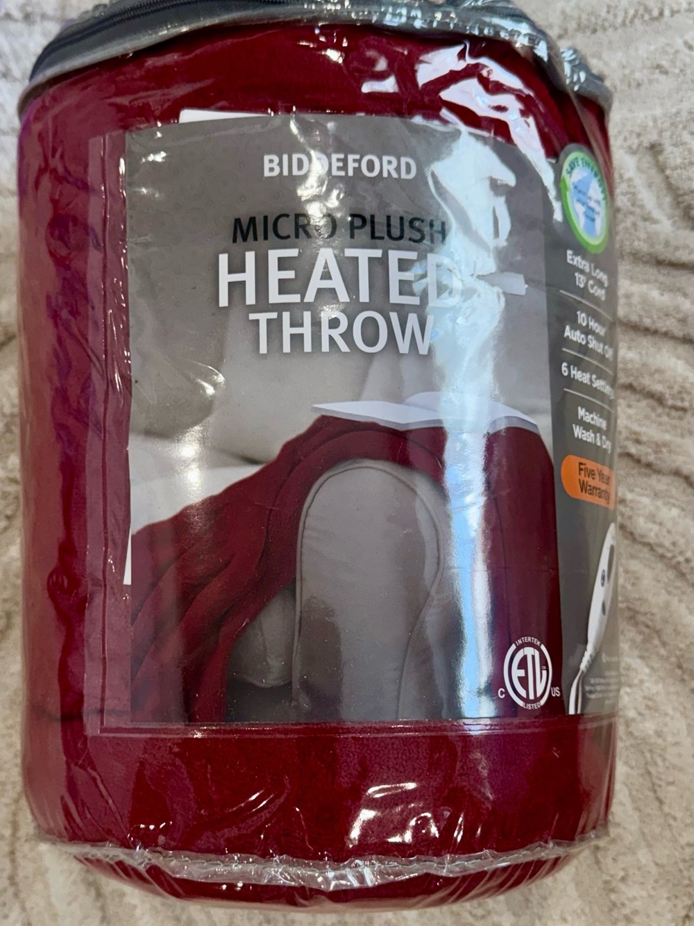 Biddeford Micro Plush Heated Throw - Deep Red